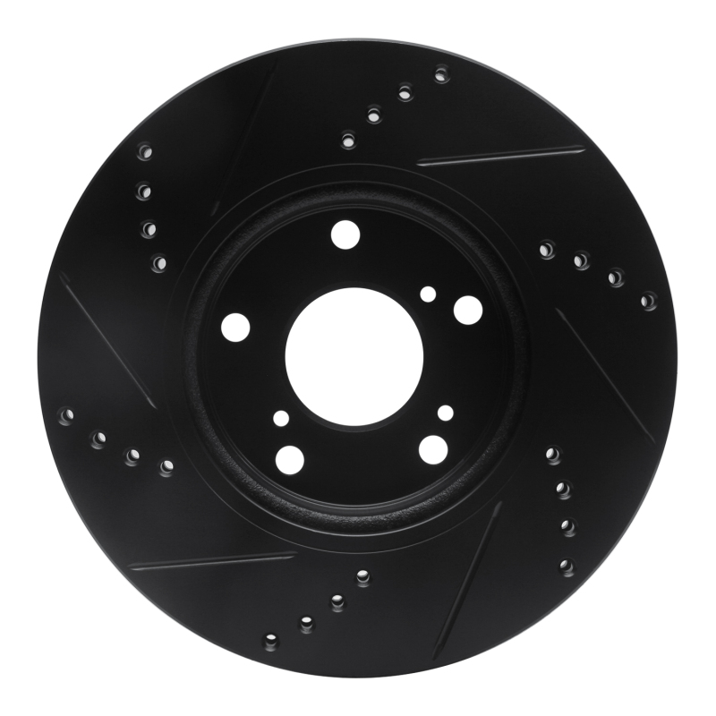Honda Civic Brake Rotor (1) - Front Right - R1 Concepts - Drilled & Slotted - Black - `16-`25